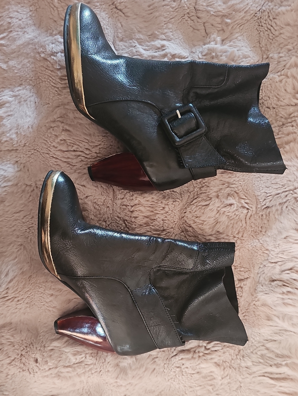 Farylrobin Black Leather Ankle Boots with Buckle